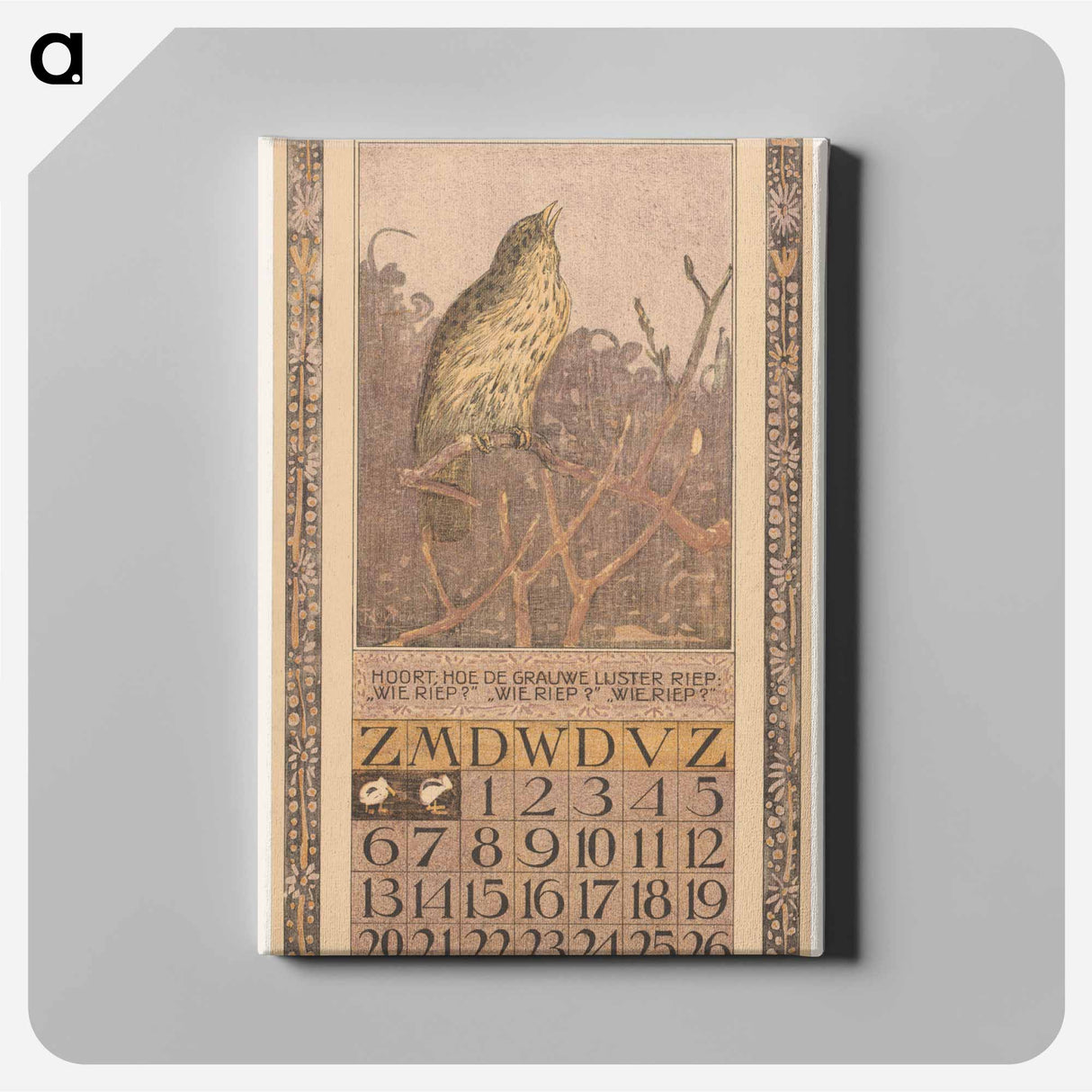 Kalenderblad januari met lijster - テオ ヴァン ホイテマ Canvas.