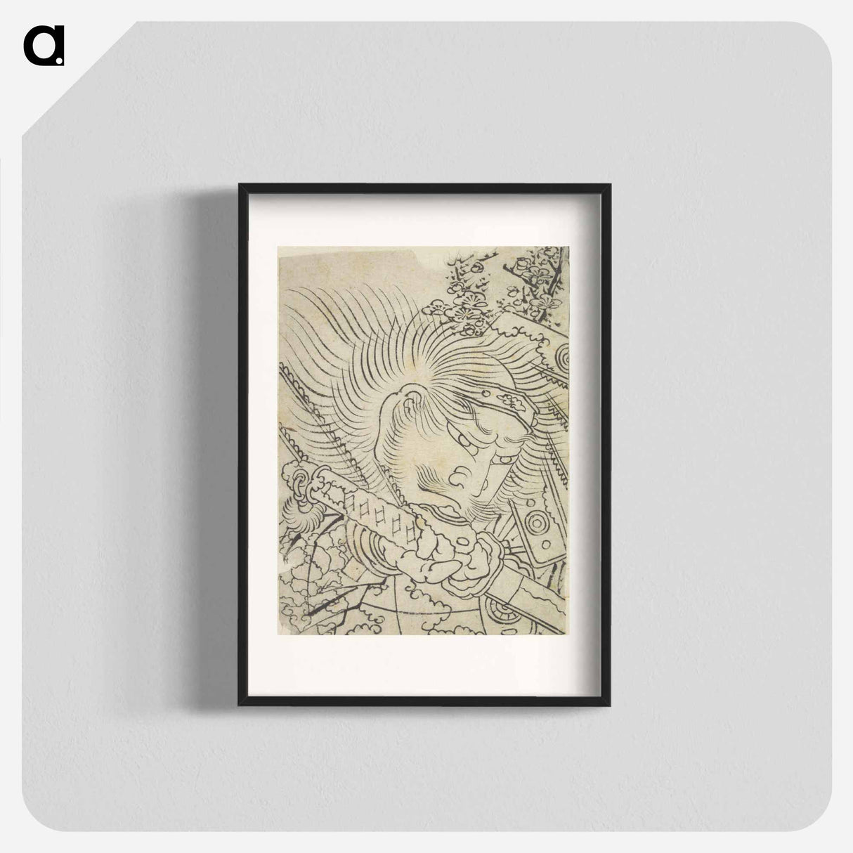 アートポスター-Hokusai's Head of a Samurai under Cherry Blossom - 葛飾 北斎 Poster.