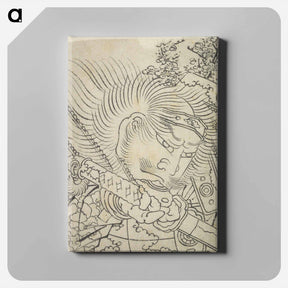 アートパネル-Hokusai's Head of a Samurai under Cherry Blossom - 葛飾 北斎 Canvas.