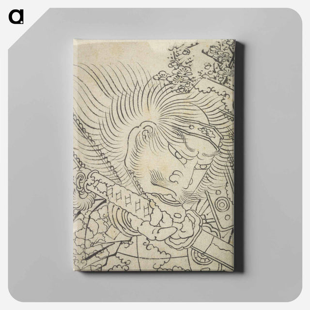 アートパネル-Hokusai's Head of a Samurai under Cherry Blossom - 葛飾 北斎 Canvas.