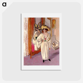 アートポストカード-Woman in White in Front of a Mirror - アンリ マティス Postcard.