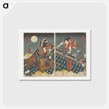 アートポストカード-Rooftop Battle Under Moonlight
 - 歌川 国貞 Postcard.