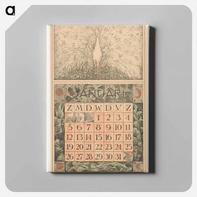 アートパネル-Kalenderblad januari met pronkende pauw - テオ ヴァン ホイテマ Canvas.