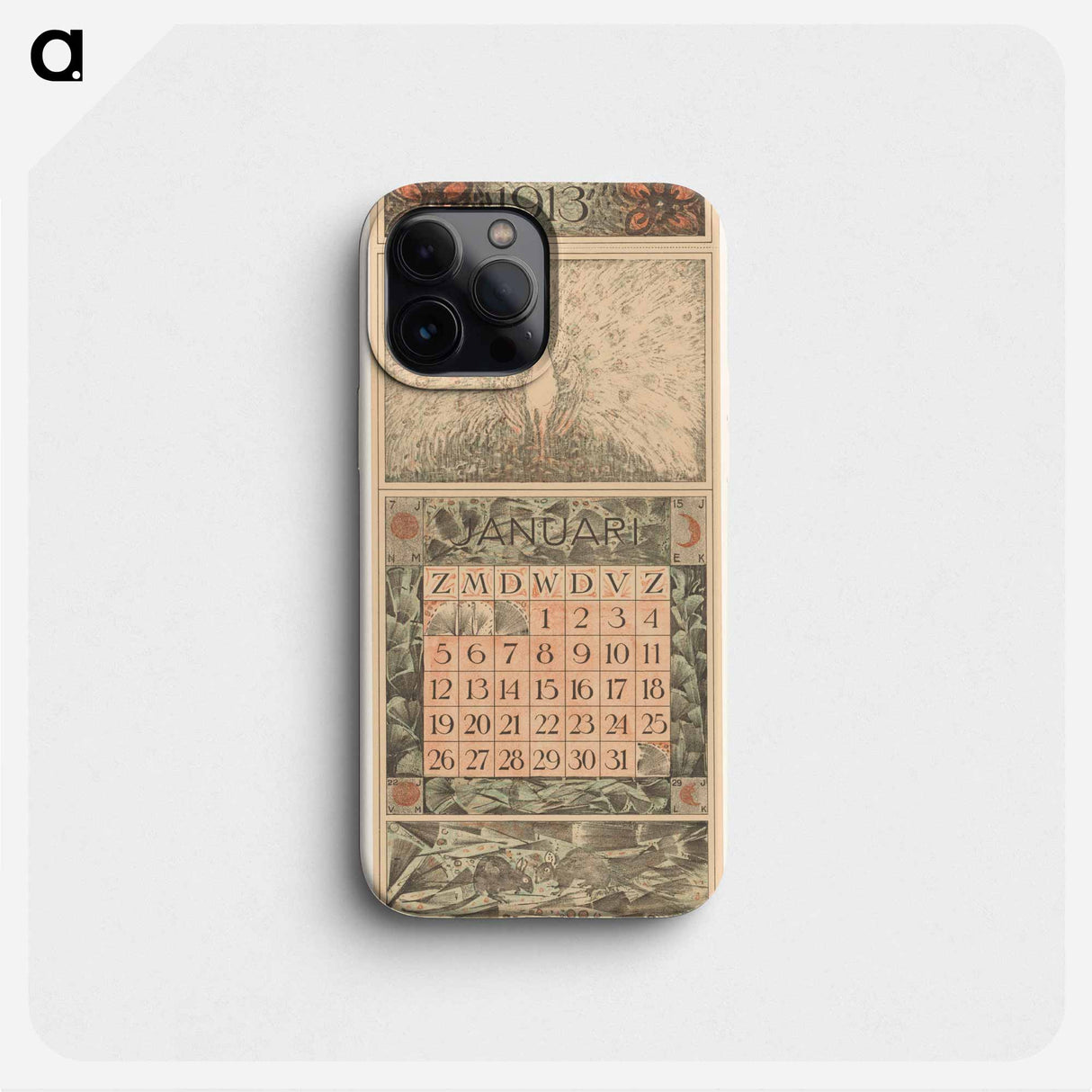 Kalenderblad januari met pronkende pauw - テオ ファン ホイテマ Phone Case.