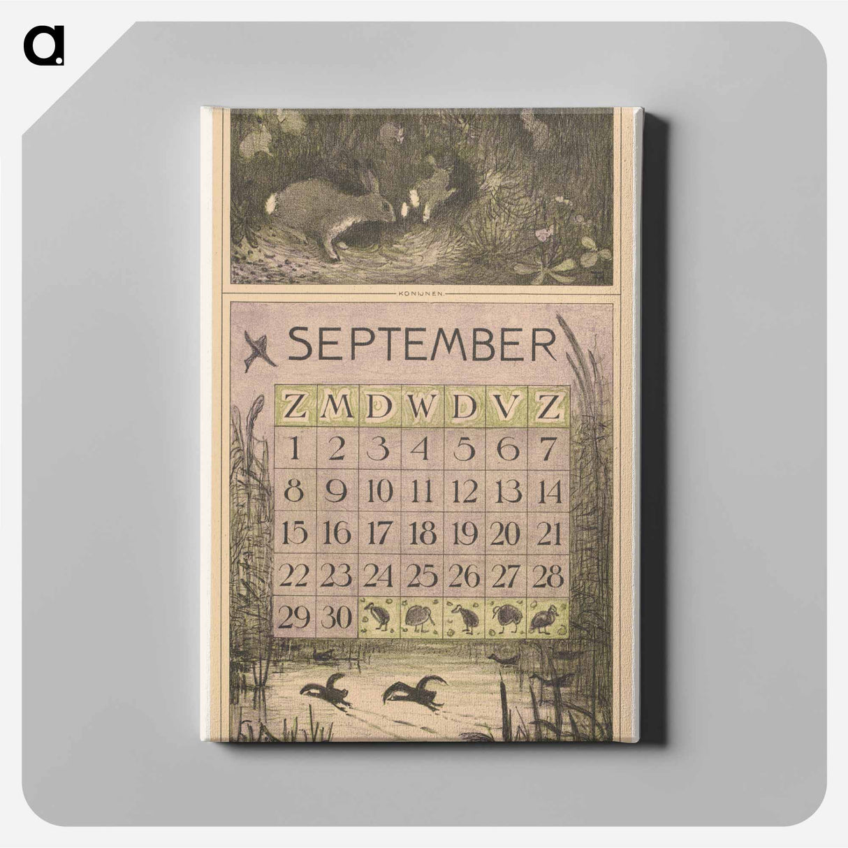 Kalenderblad september met konijnen - テオ ヴァン ホイテマ Canvas.