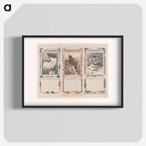 アートポスター-Kalenderbladen van januari, februari en maart, met vogels - テオ ヴァン ホイテマ Poster.