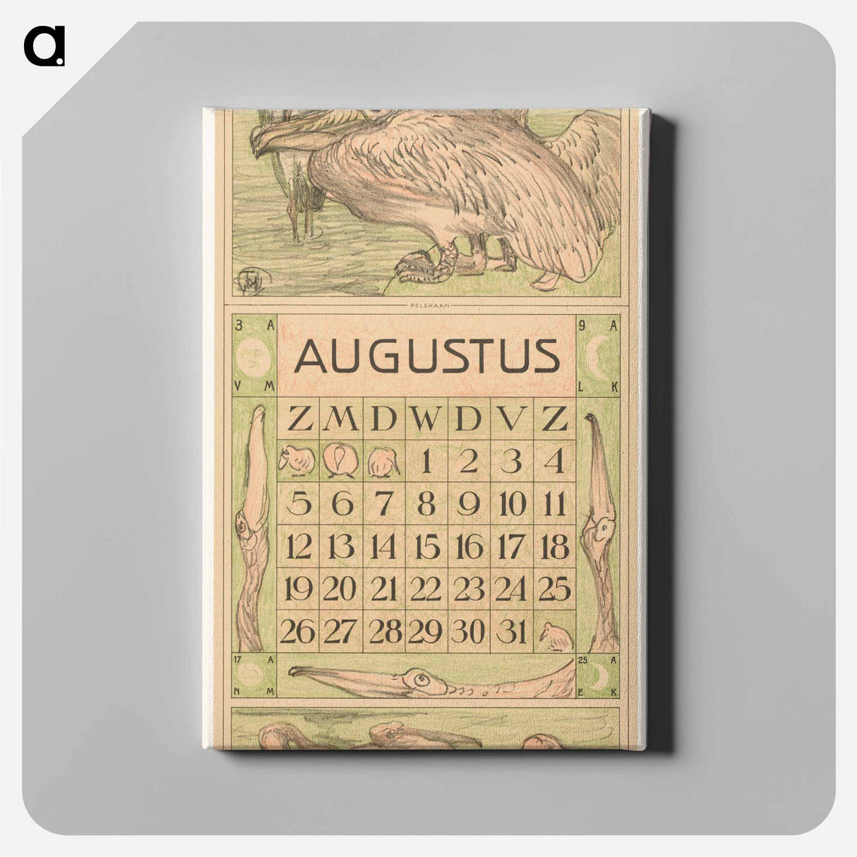 Kalenderblad augustus met pelikanen - テオ ヴァン ホイテマ Canvas.