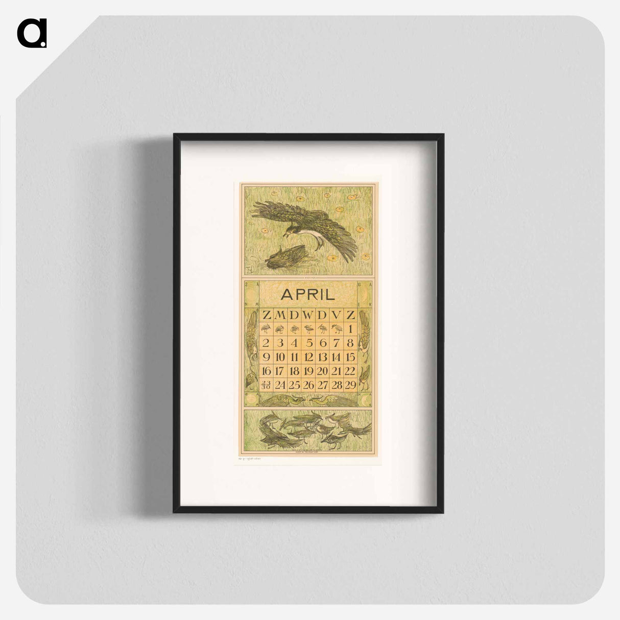 Kalenderblad april met twee kieviten - テオ ヴァン ホイテマ Poster.