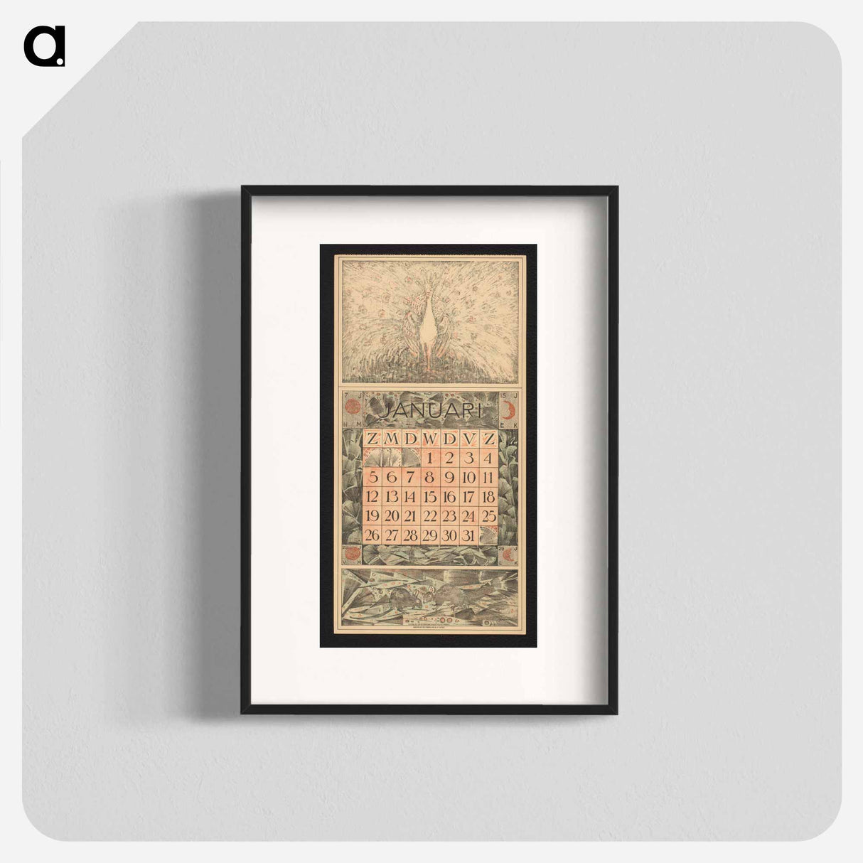 Calendar for January 1913 with flaws - Theo van Hoytema Poster.