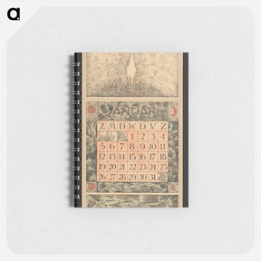 アートメモ帳-Kalenderblad voor januari 1913 met pronkende witte pauw - テオ ヴァン ホイテマ Memo.