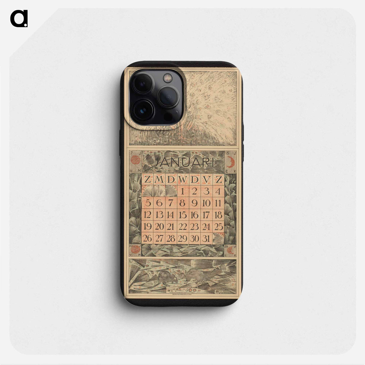 Kalenderblad voor januari 1913 met pronkende witte pauw - テオ ヴァン ホイテマ Phone Case.