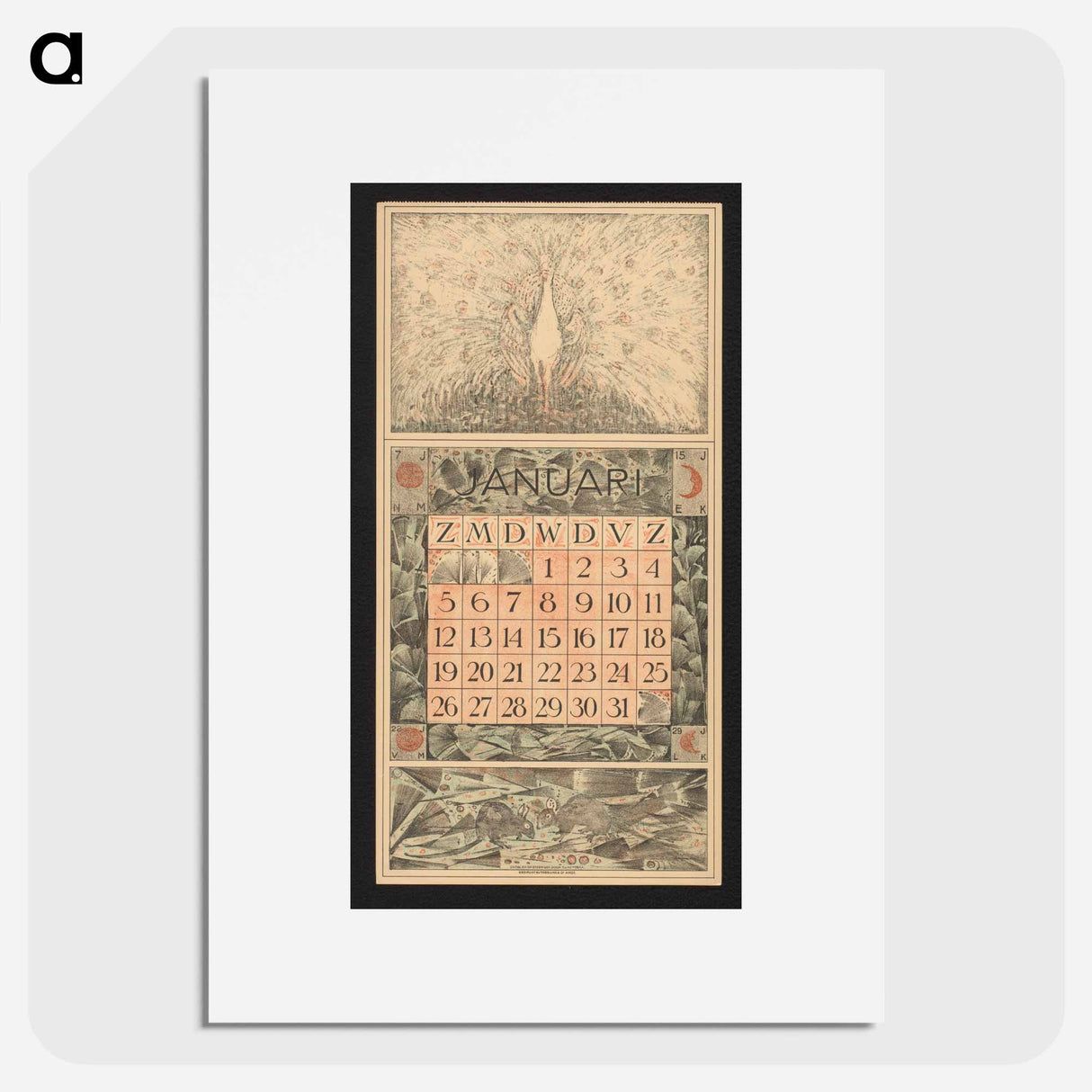 Calendar for January 1913 with flaws - Theo van Hoytema Poster.