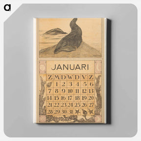アートパネル-Kalenderblad januari met zeeleeuw - テオ ヴァン ホイテマ Canvas.