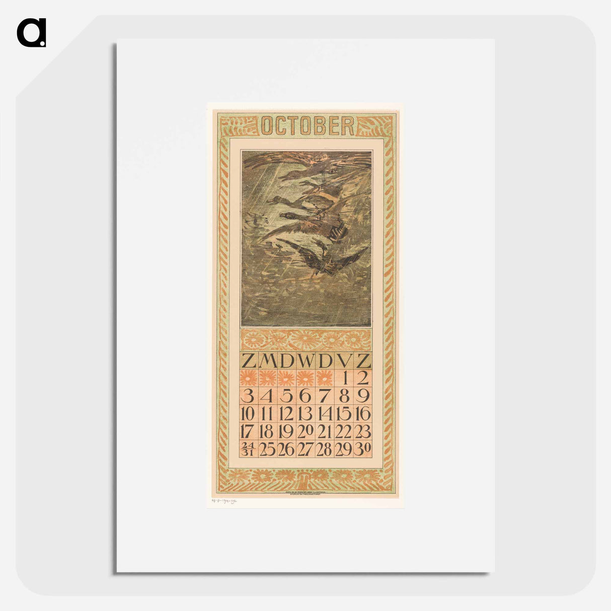 Kalenderblad oktober met vliegende eenden - テオ ヴァン ホイテマ Poster.