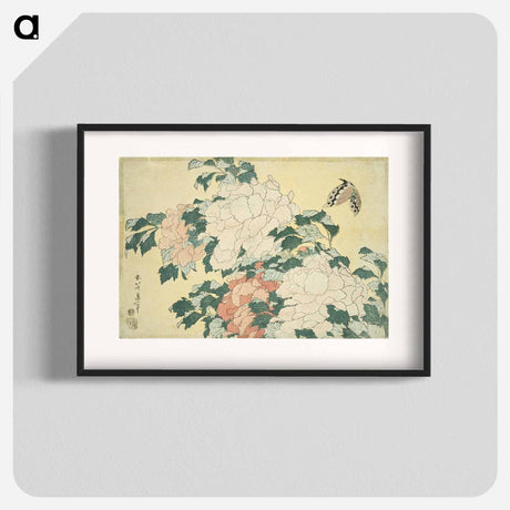 アートポスター-Hokusai's Peonies and Butterfly - 葛飾 北斎 Poster.