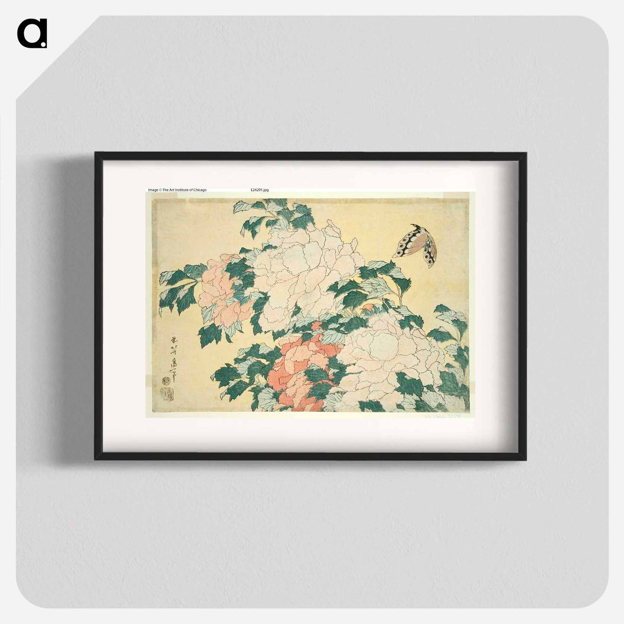 Hokusai's Peonies and Butterfly - 葛飾 北斎 Poster.