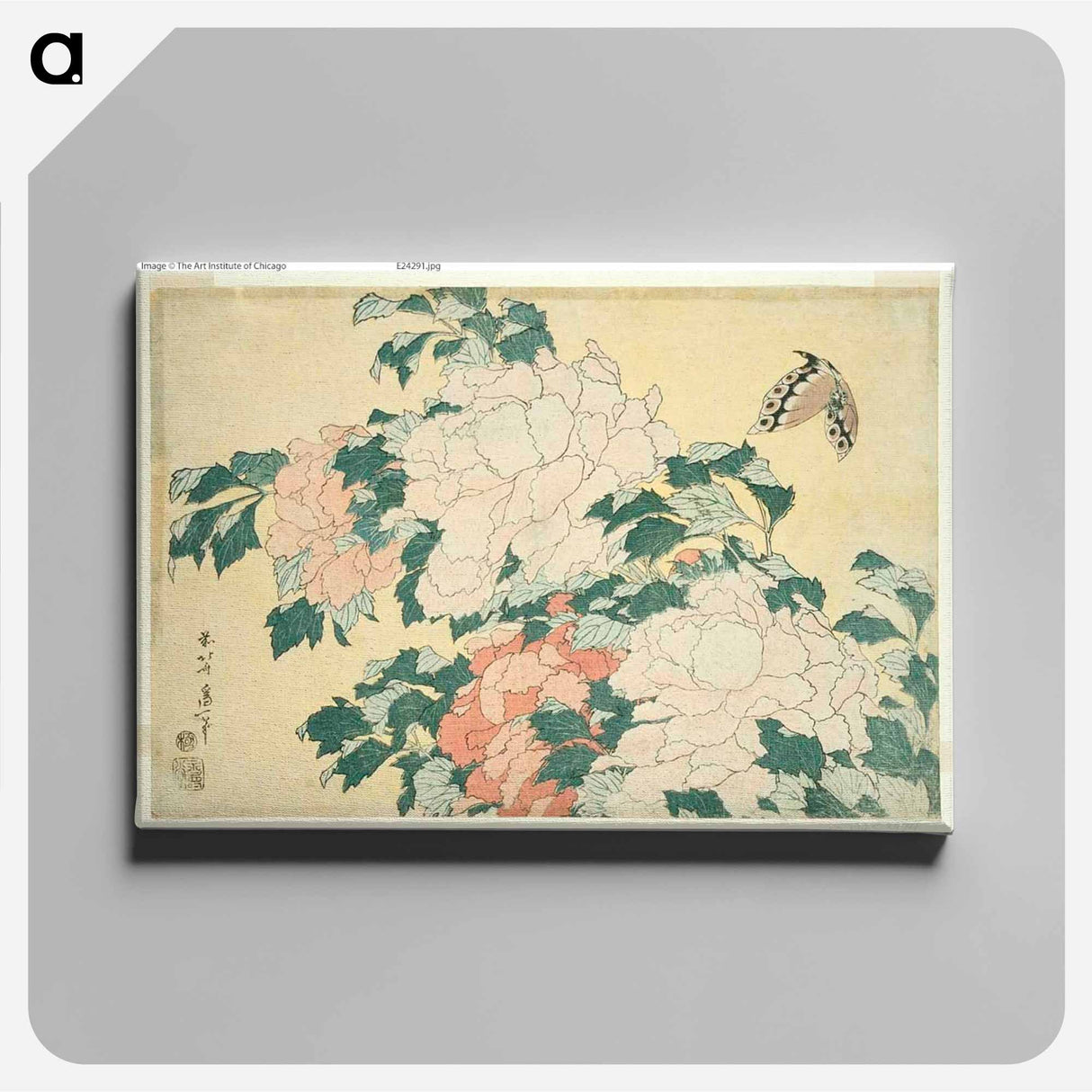 Hokusai's Peonies and Butterflies - Katsushika Hokusai Canvas.