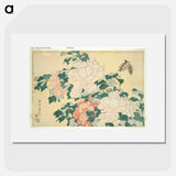 Hokusai's Peonies and Butterfly - 葛飾 北斎 Poster.