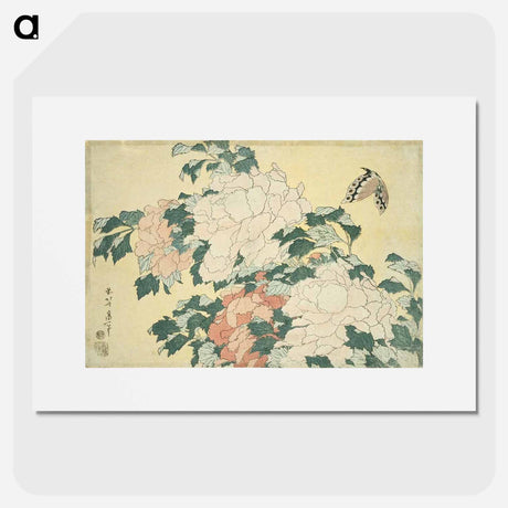 アートポスター-Hokusai's Peonies and Butterfly - 葛飾 北斎 Poster.