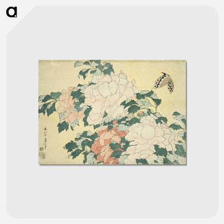 アートポストカード-Hokusai's Peonies and Butterfly - 葛飾 北斎 Postcard.