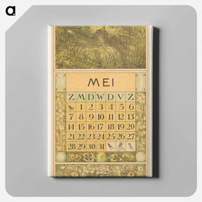 アートパネル-Kalenderblad mei met broedende lijster - テオ ヴァン ホイテマ Canvas.