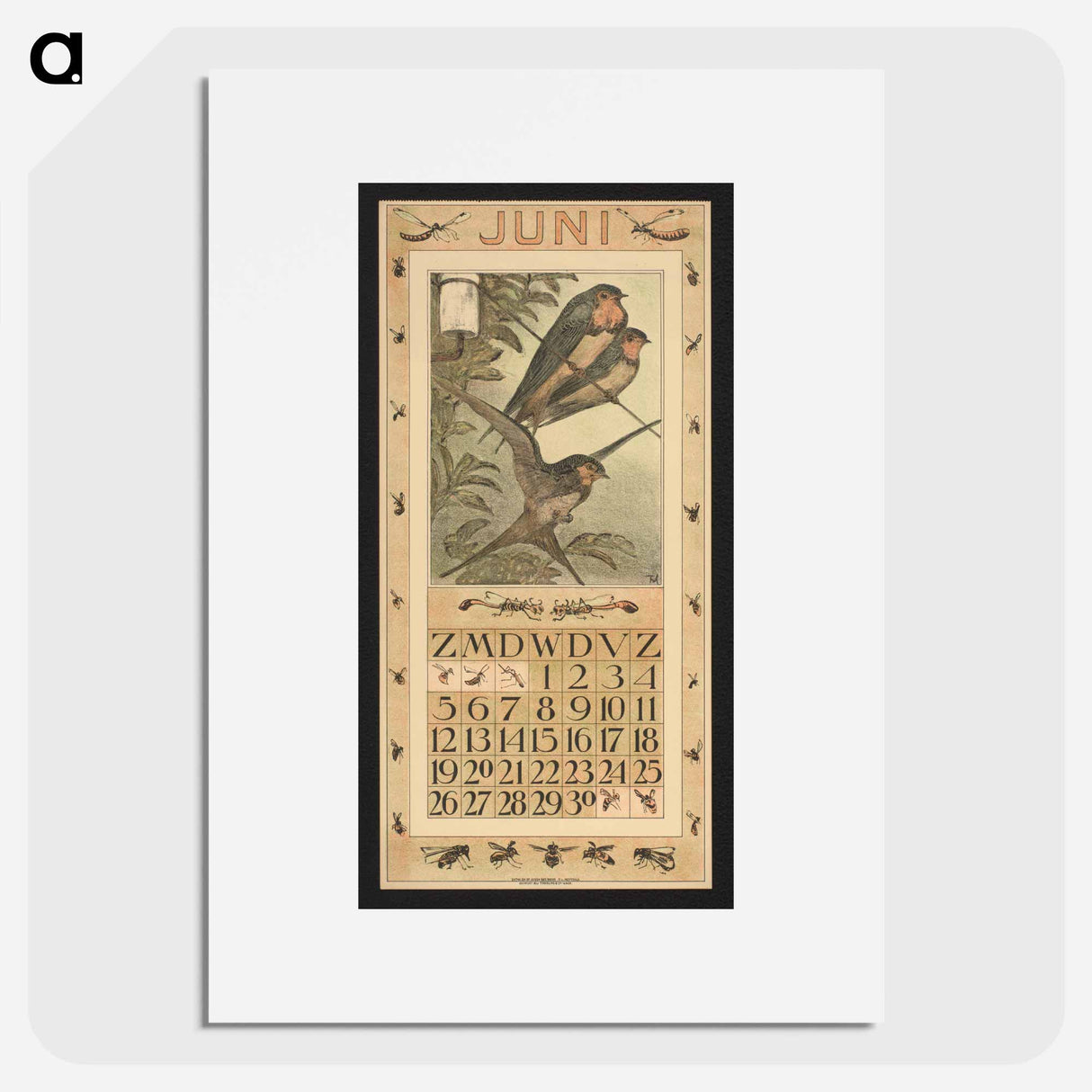 Boerenzwaluwen op een telefoonkabel - テオ ヴァン ホイテマ Poster.