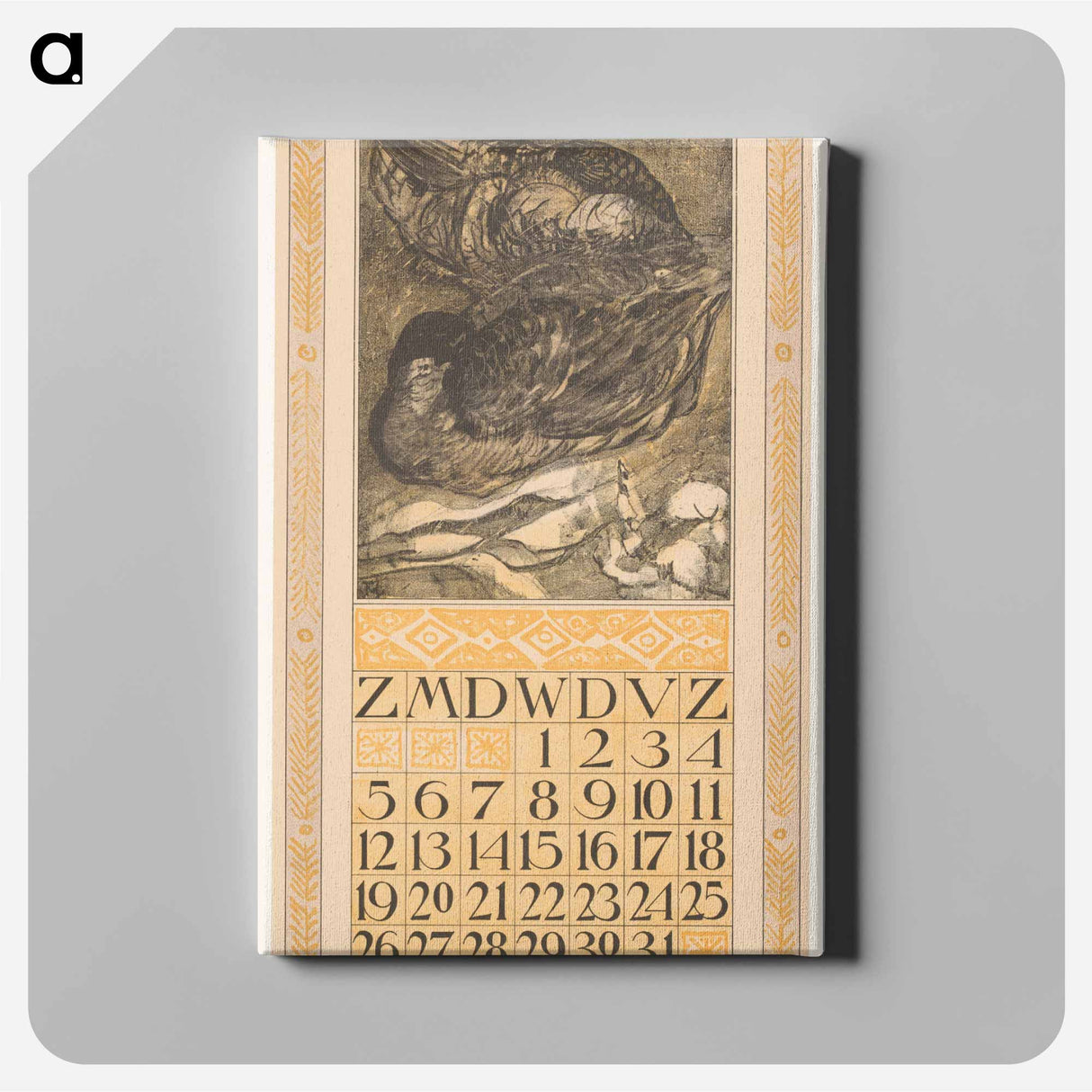 Calendar December with two slapende eenden - Theo van Hoytema Canvas.