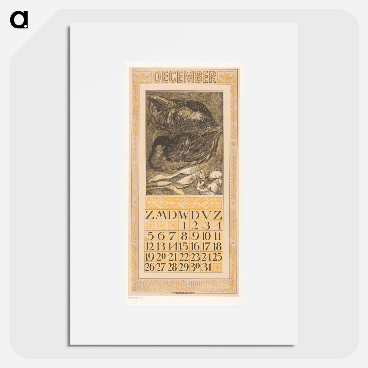 Calendar December meets two slapende eenden - Theo van Hoytema Poster.