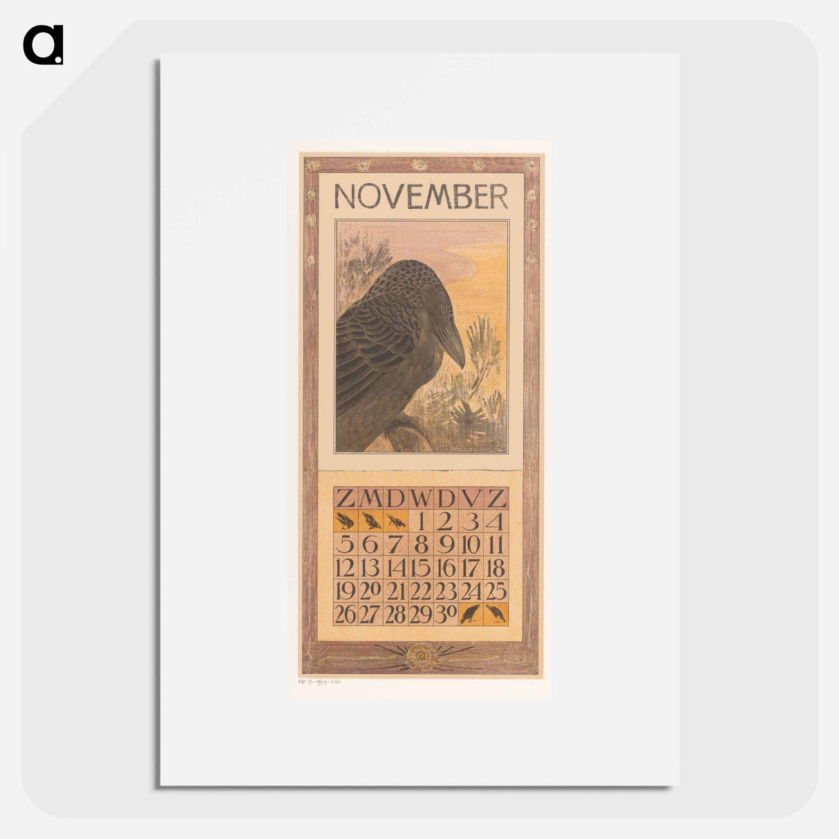 Kalenderblad november met kraai - テオ ヴァン ホイテマ Poster.