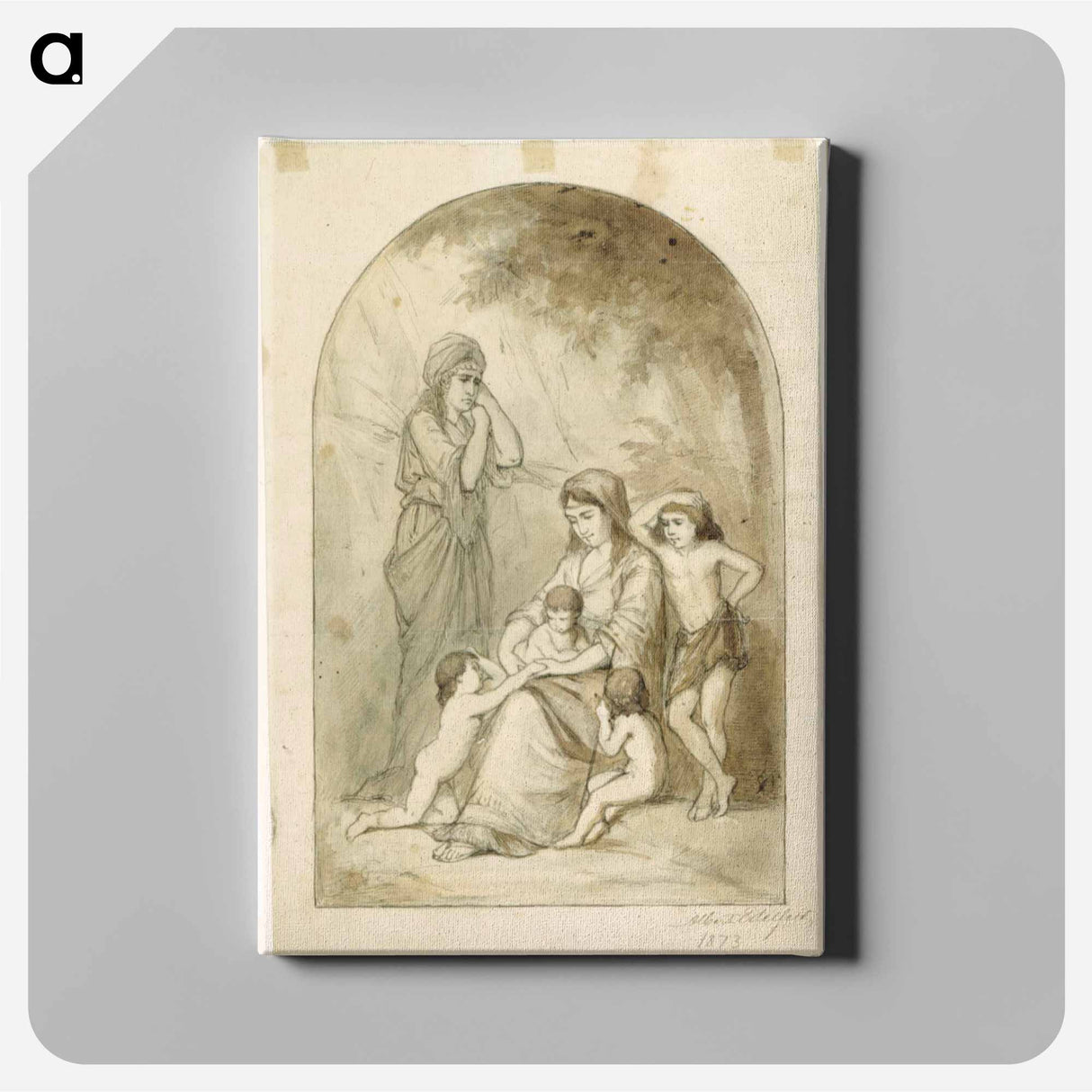 Raamatullinen aihe, kaksi naista ja neljä lasta - アルバート エーデルフェルト Canvas.
