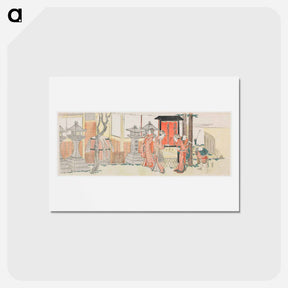 アートポストカード-Visitors to the Inari Shrine at Ōji - 葛飾 北斎 Postcard.