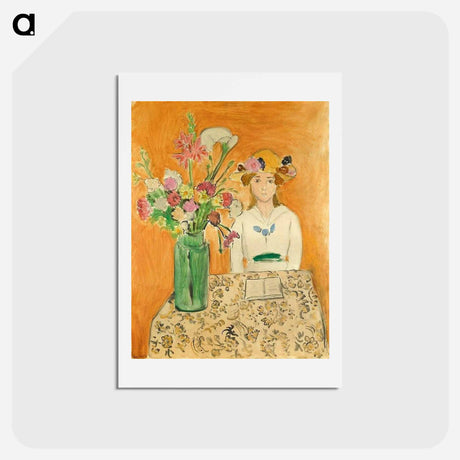 アートポストカード-Girl in White with a Bouquet - アンリ マティス Postcard.