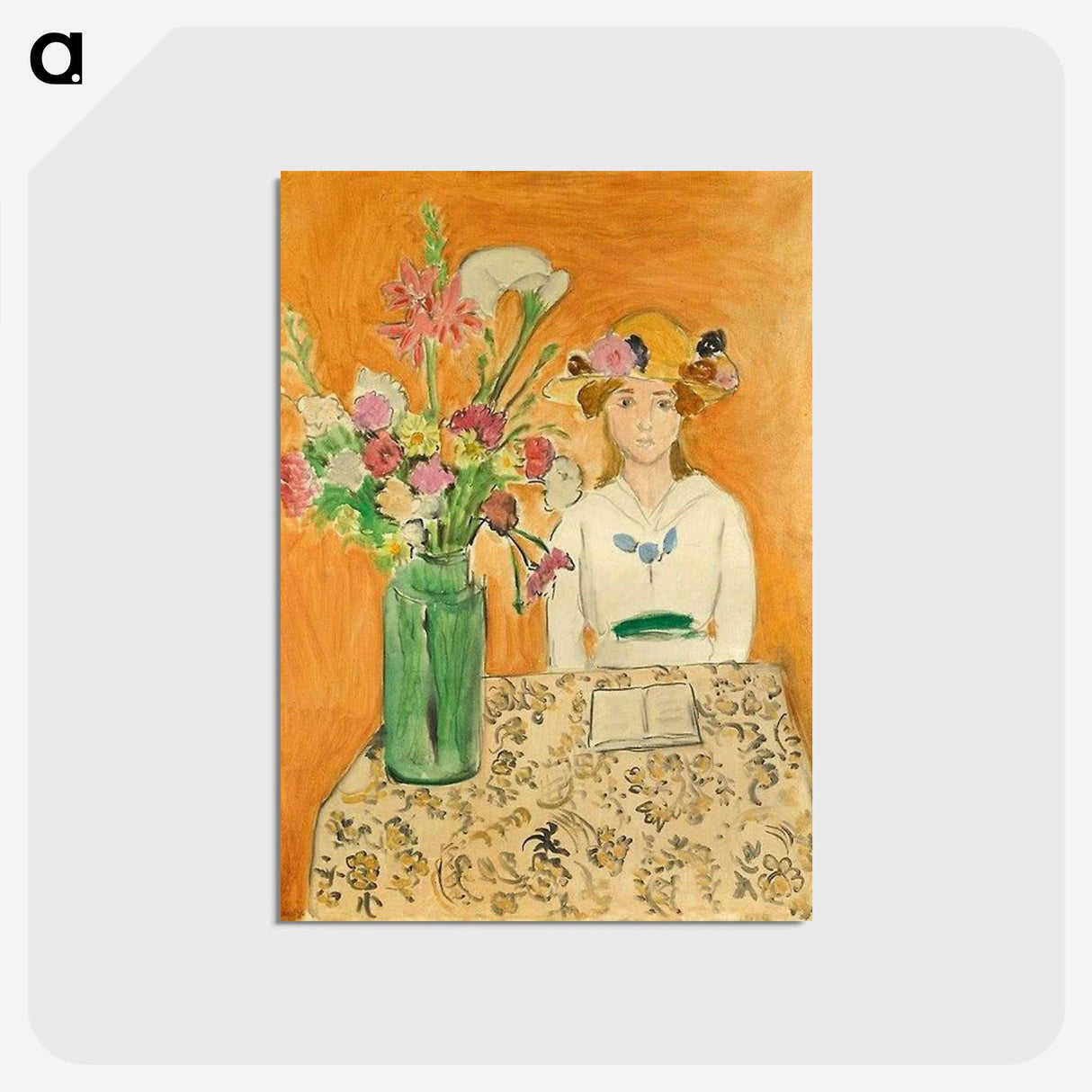 アートポストカード-Girl in White with a Bouquet - アンリ マティス Postcard.