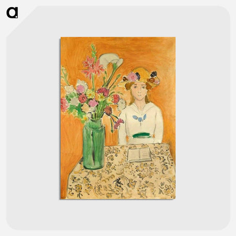 アートポストカード-Girl in White with a Bouquet - アンリ マティス Postcard.