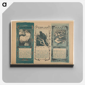 アートパネル-Kalenderbladen van januari, februari en maart, met vogels - テオ ヴァン ホイテマ Canvas.