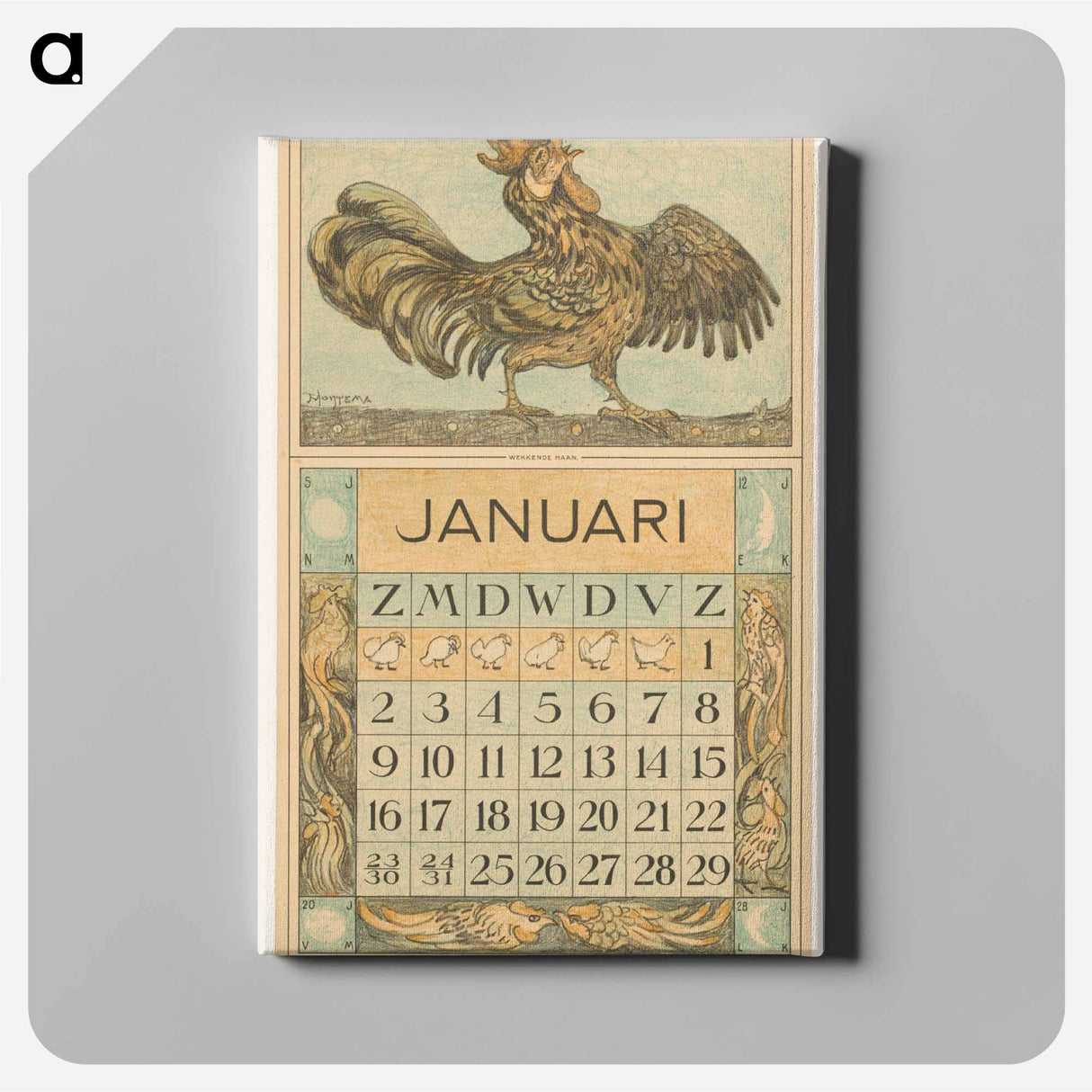 Kalenderblad januari met kraaiende haan - テオ ヴァン ホイテマ Canvas.