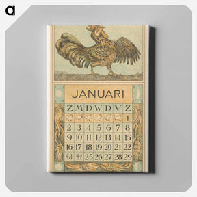 アートパネル-Kalenderblad januari met kraaiende haan - テオ ヴァン ホイテマ Canvas.