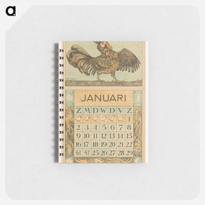アートメモ帳-Kalenderblad januari met kraaiende haan - テオ ヴァン ホイテマ Memo.