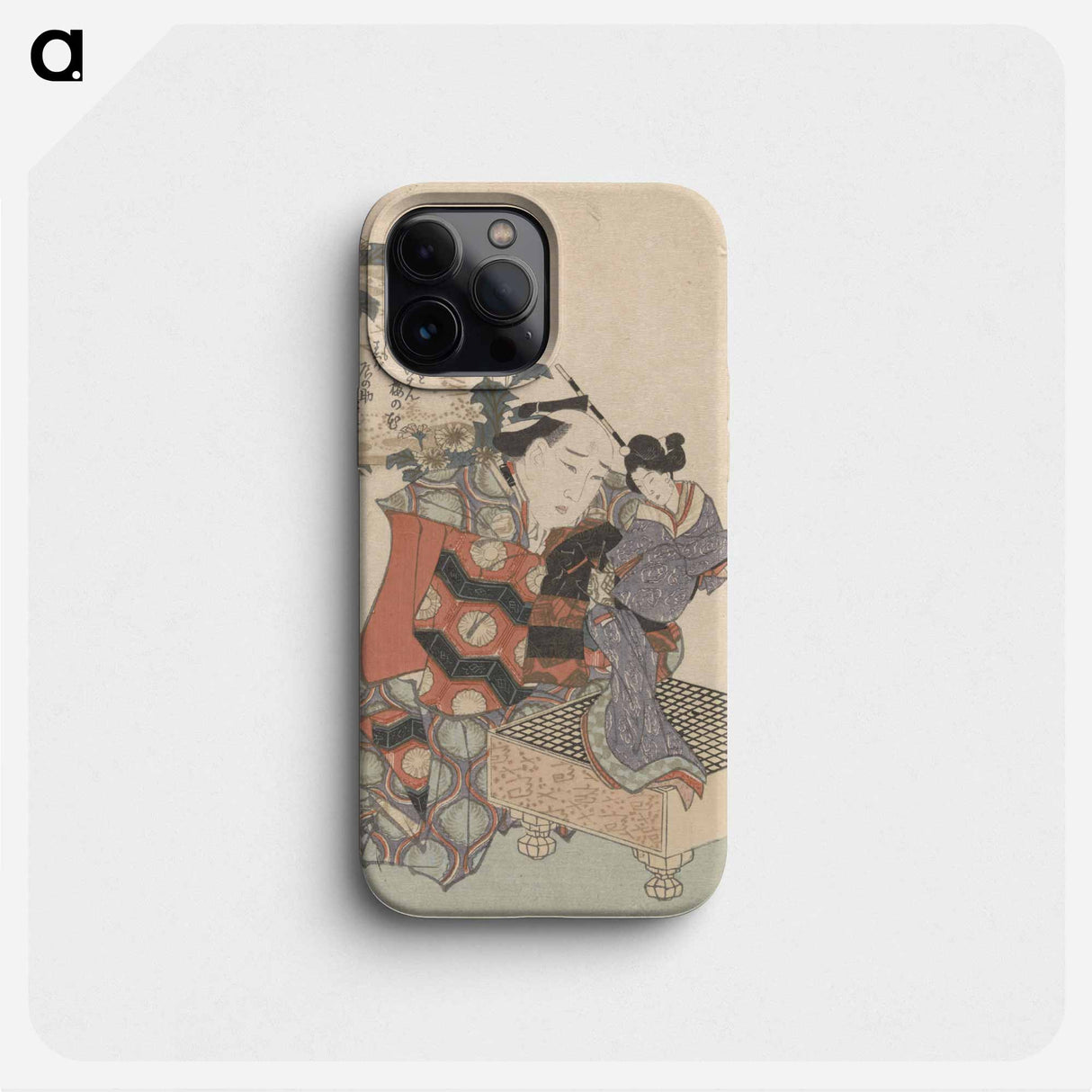盤に向かう人物と付き添い(摺物) - 葛飾 北斎 Phone Case.