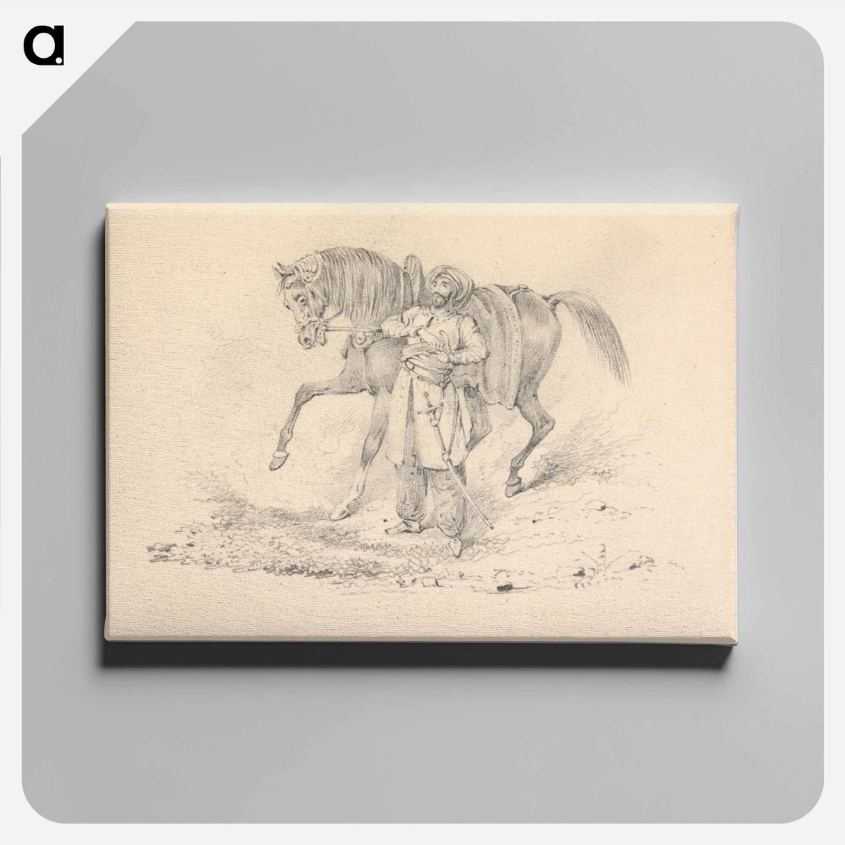 アートパネル-Turbaned Cavalryman Standing Beside a Horse
 - イェール大学アートギャラリー Canvas.