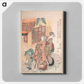 アートパネル-Young Women Visiting a Shinto Shrine - 葛飾 北斎 Canvas.