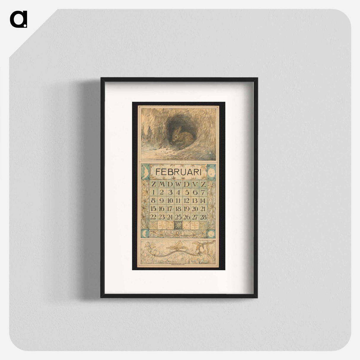 Calendar for February 1914 with a candle by Theo van Hoytema - Theo van Hoytema Poster.