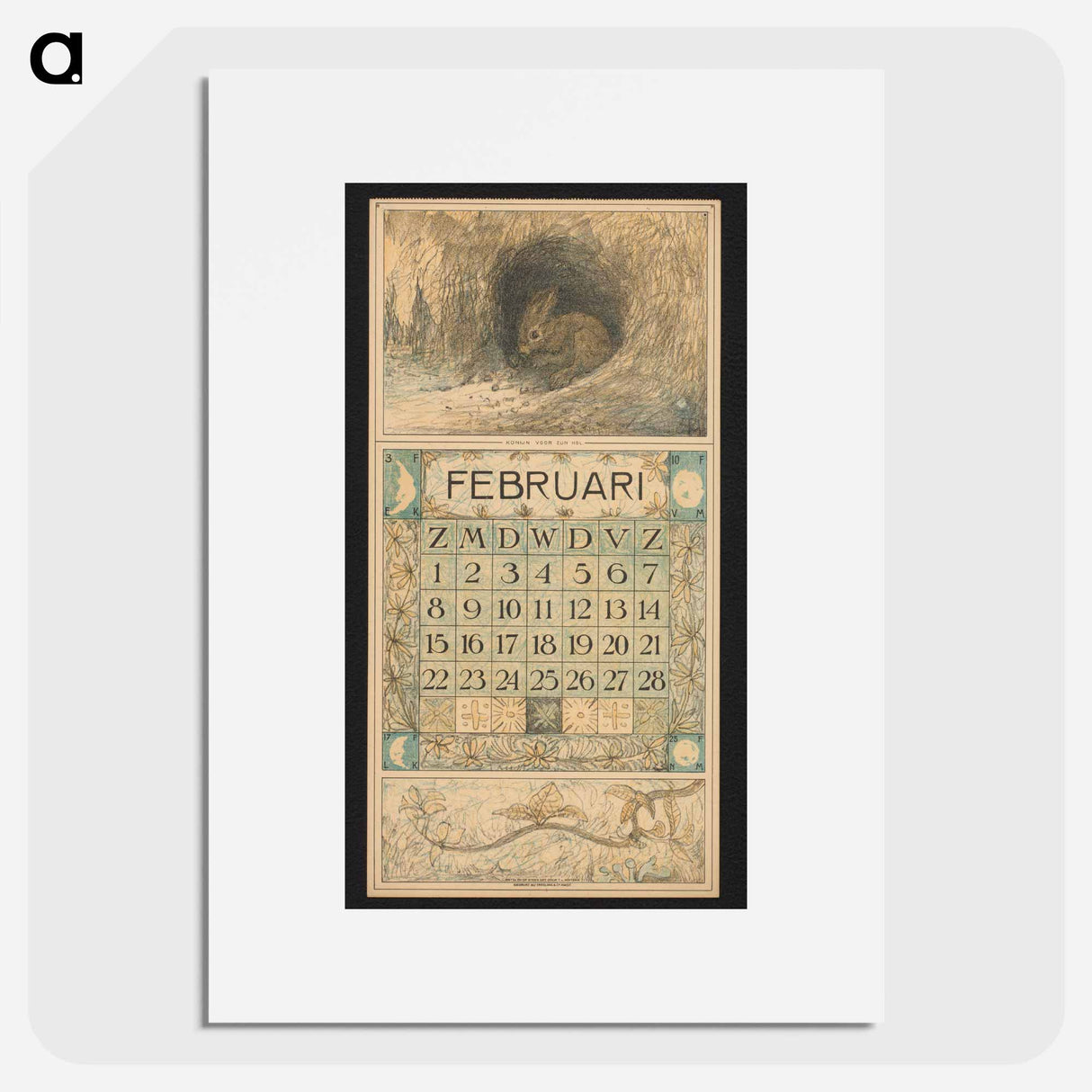 Calendar for February 1914 with a candle by Theo van Hoytema - Theo van Hoytema Poster.