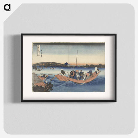 アートポスター-Hokusai's Viewing the Sunset over Ryōgoku Bridge from the Onmaya Embankment - 葛飾 北斎 Poster.