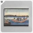 アートパネル-Hokusai's Viewing the Sunset over Ryōgoku Bridge from the Onmaya Embankment - 葛飾 北斎 Canvas.