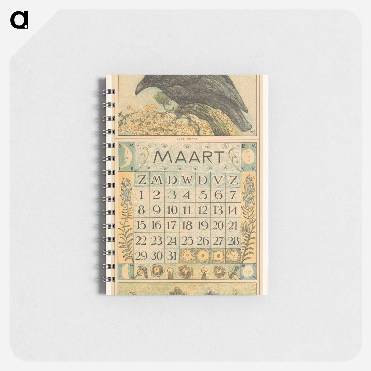 Kalenderblad maart met kraai - テオ ヴァン ホイテマ Memo.