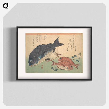 アートポスター-Kurodai and Kodai Fish with Bamboo Shoots and Berries, from the series Uozukushi (Every Variety of Fish)
 - 歌川 広重 Poster.