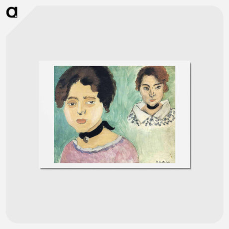 アートポストカード-Double Portrait of Marguerite on Green Background - アンリ マティス Postcard.