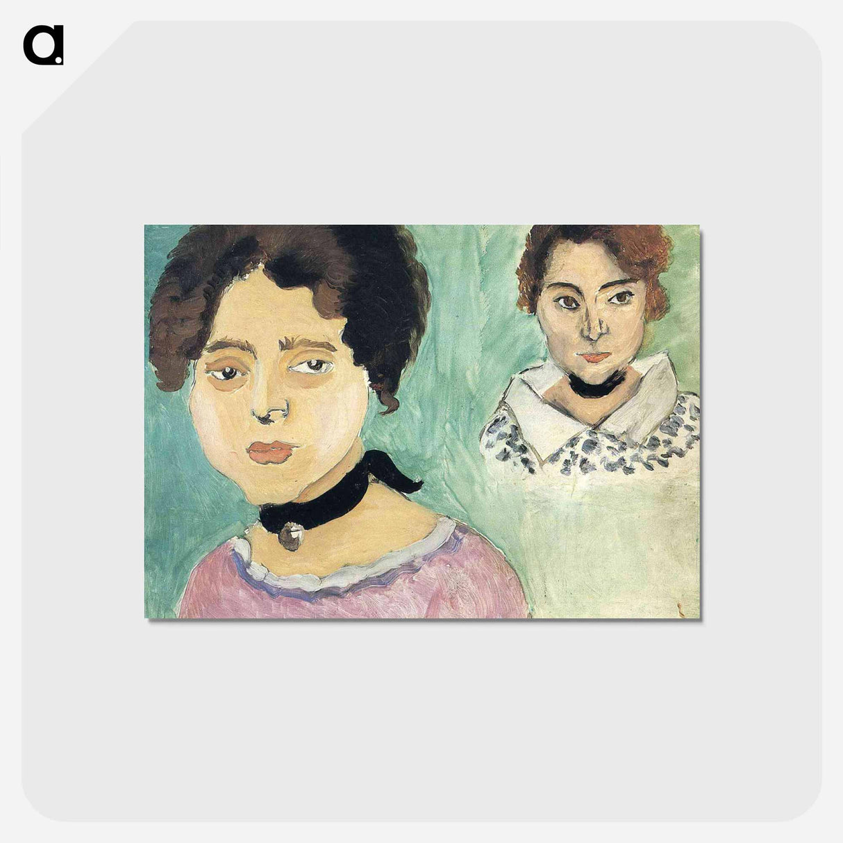 アートポストカード-Double Portrait of Marguerite on Green Background - アンリ マティス Postcard.