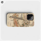琴を扱う二人の女(狂歌摺物・画狂人北斎筆) - 葛飾 北斎 Phone Case.